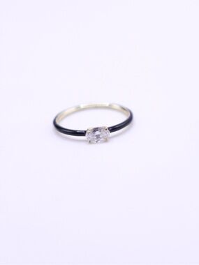 MM Black enamel two tone gold plated Band Ring with Clear Oval Crystal